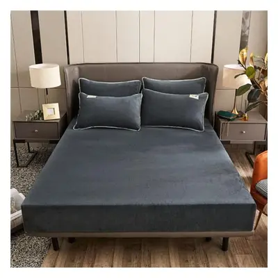 (dark gray, Bed sheet (220x200x25cm)) Velvet Thermal Bed Sheets Plush Fabric Mattress Cover For 