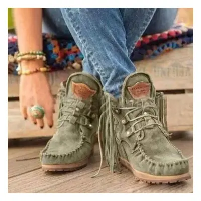 (green, 38) Fashion Women&apos;s Boots Winter New Platform -- Tassel Lace-up Women&apos;s Ankle