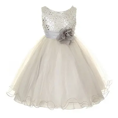 Absolutely Beautiful Sequined Bodice with Double Tulle Skirt Party flower Girl Dress-KD305-Silve