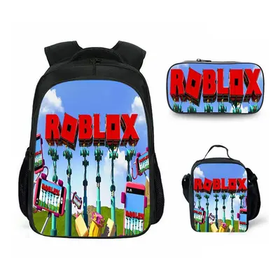 (Sky Blue) 3pcs Roblox Schoolbag Lunch Bag Pencil Case Set