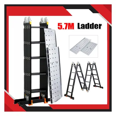 5.7M Folding Ladder Aluminium Step Ladder Multi-Purpose Platform