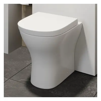 Back to Wall BTW Modern Toilet Pan Soft Close Seat Space Saving White Ceramic