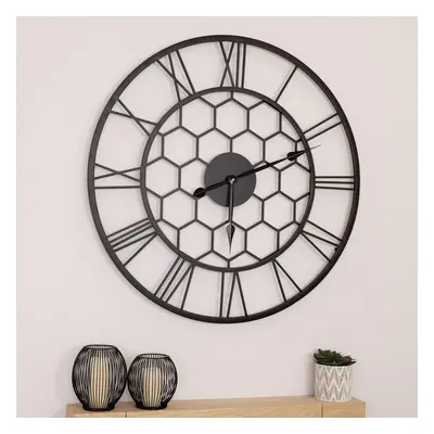 CHARLES BENTLEY Stanwick Outdoor And Indoor Wall Clock, Black Coating, Skeleton Design, Metal, Q