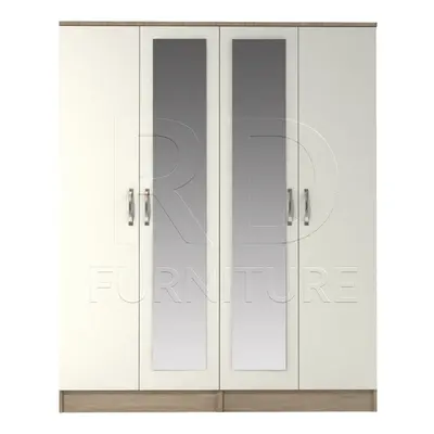 Ready assembled Classic Door Double Mirrored Wardrobe Oak And White