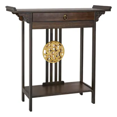 2 Tiers Classic Bamboo Console Table with Drawer Hallway Living Room