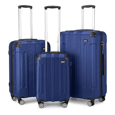 (Navy) 19+24+28 Inch Pcs Hard Shell Suitcase Set ABS with Wheels Spinner