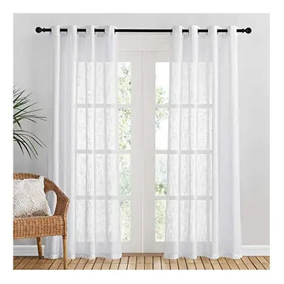 White Voile Curtains for Living Room - Drop Net Curtain Pair Window Treatment Sheer & Drapes Eye