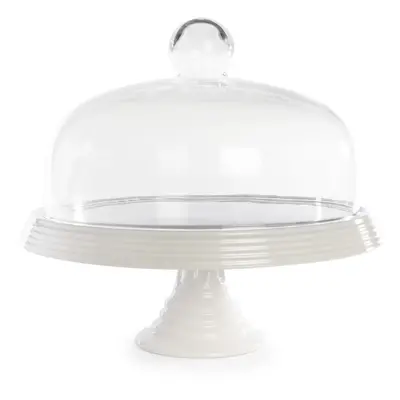 Ceramic Cake Stand with Glass Cover Cloche Display with Lid Party Platter M&W