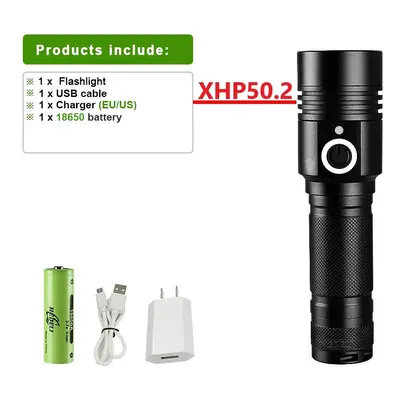 (C-XHP50.2-18650) Powerful Led Flashlight XHP90 High Power Torch light Rechargeable Tactical fla