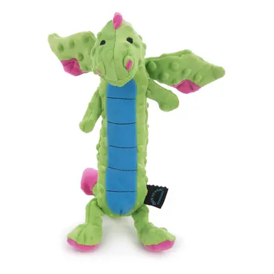 goDog Bubble Plush Skinny Dragons Squeaky Plush Dog Toy Chew Guard Technology - Green Large