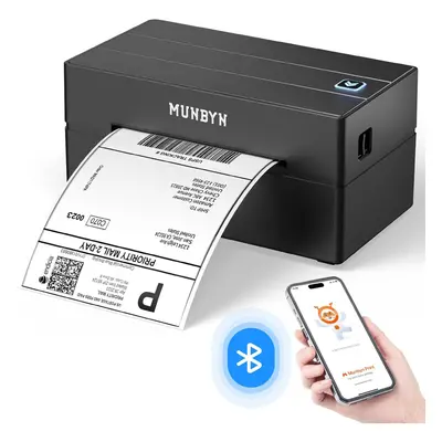 (Black) MUNBYN Shipping Label Printer Bluetooth Connection, Thermal Label Printer 4x6, Postage L