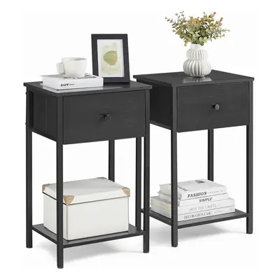 VASAGLE Nightstands Set of Side Table with Fabric Drawer 24-Inch Tall End Table with Storage She