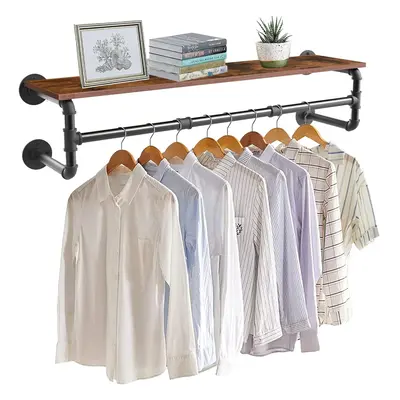 (With Shelf) Clothes Rod with Shelves, Industrial Pipe Hanger 39.3 Inch Clothing Rack Wall Mount