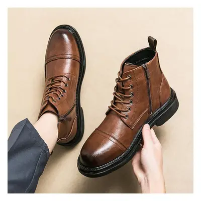 (brown, 46) New Men&apos;s Classic Oxfords High-tops Casual Leather Shoes Driving Wedding Shoes 