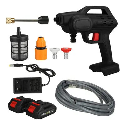 (black, 2battery) 1500w Cordless Water Gun High Pressure Car Washer Portable Spray Water Nozzle 