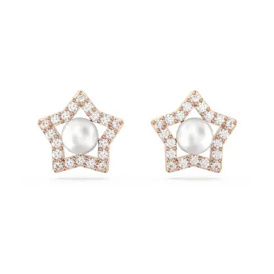 Swarovski Stella Stud Crystal Star White Rose Gold-Tone Plated Earrings