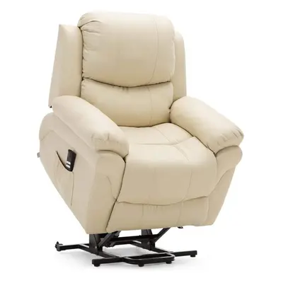 (Cream) Madison Dual Motor Rise Recliner Bonded Leather Armchair Sofa Lounge Mobility Chair