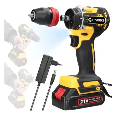 (multicolor, 1pcs battery EU Plug) Geevorks 21v 2in1 Lithium Drill Electric Screwdriver Multi-fu