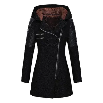 (black, S) Autumn Winter Hooded Waistline Slim-fit Coat Women Casual Coats Elegant Vintage Fashi