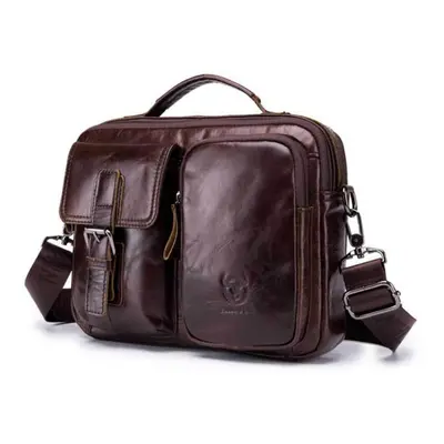 (coffee) Mens Vintage Fashion Genuine Leather Sling Bag Casual Large Capacity Detachable Strap O