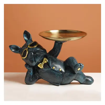 (blue) Resin Decorative Dog Statue Butler With Tray Storage Table Living Room French Bulldog Orn