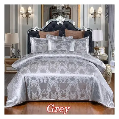 (grey, 135*200cm 2Pcs) Luxury Silk Jacquard Fabric Duvet Cover & Pillow Shams Set Comforter Cove