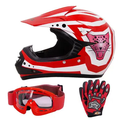 (Red, S) ZORAX X17 Kids Motocross MX Helmet Motorbike Gloves Goggles