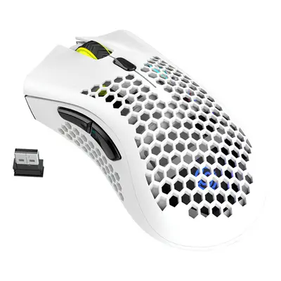 (White) 2.4G Wireless Rechargeable Mouse Hollow Honeycomb 1600DPI Buttons Ergonomic RGB Optical 