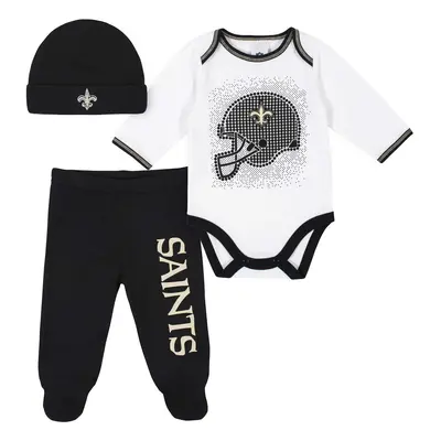 Gerber NFL New Orlean Saints Pack Bodysuit Footed Pant and Cap Registry Gift Set black/white New