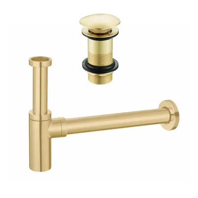 Brushed Brass Full Cover Unslotted Basin Waste & Minimalist Bottle Trap