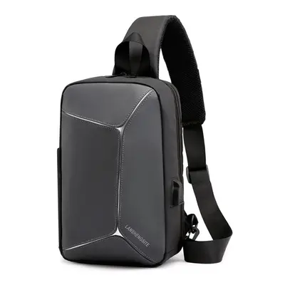 (Gray) USB Reflective Chest Bag Tactical Bag