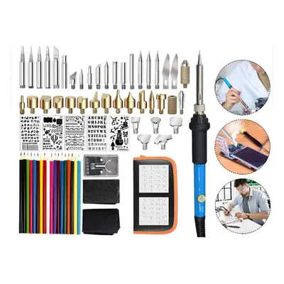 (EU Plug) 71Pcs 110V 220V 60W Wood Burning Pen Set Stencil Soldering Tips Tools Pyrography Kit