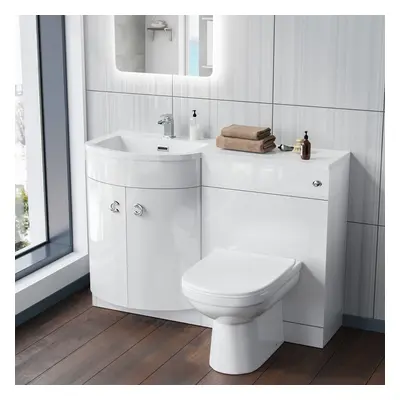 Dene LH 1100mm Vanity Basin Unit White & Eslo Back to Wall Toilet White