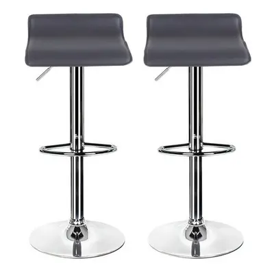 Bar Stools Set of Grey Leather Breakfast Dining Stools for Kitchens with Chrome Footrest and Bas