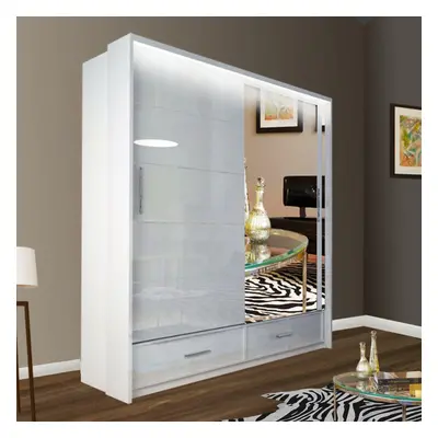 (White, cm) Charlie High Gloss Mirror Sliding Door Wardrobe