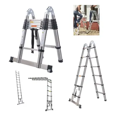 3.8m/12.5FT (1.9m+1.9m) Telescopic Heavy Duty Stainless Steel Ladder EN131