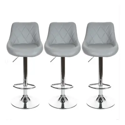 3X Bar Stools Leather Swivel Lift Chair Breakfast Pub Grey