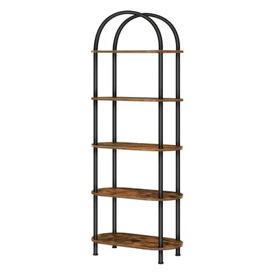 (Rustic Brown, Black) 5-Tier Book Shelf, Industrial Arched Standing Bookcase Display Shelf Racks