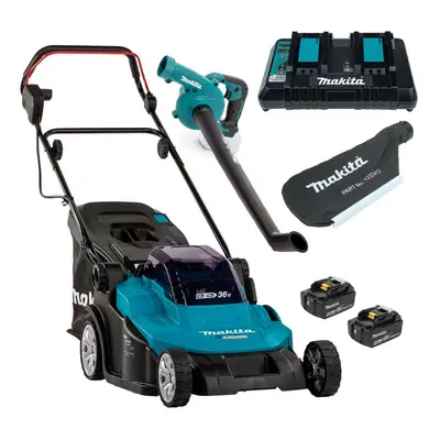 Makita DLM432PT2 Twin 18v / 36v LXT Cordless 43cm Lawn Mower + Blower Vacuum 5ah