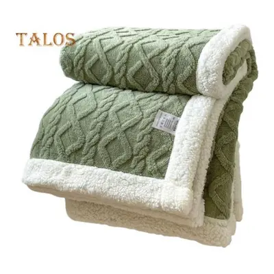 (green, 2x2.3m) Winter Thickened Blanket Double-sided Fluff Plush Double-layer 3D Jacquard Solid