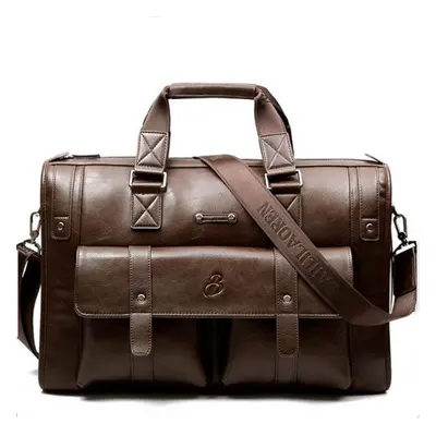 (dark brown) New Luxury Leather Business Men&apos;s Briefcase Male Shoulder Bag Leather Men Mess