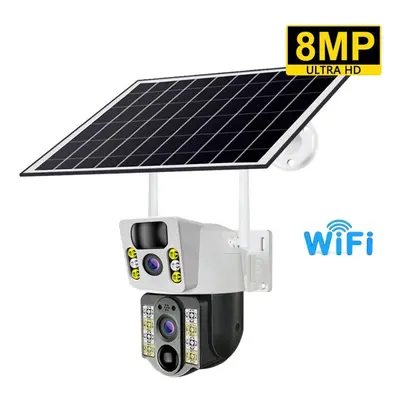 (WIFI Camera) 8mp 4k Wireless Solar Camera 4g Sim Outdoor Dual Lens Wifi Ip Camera Pir Night Vis