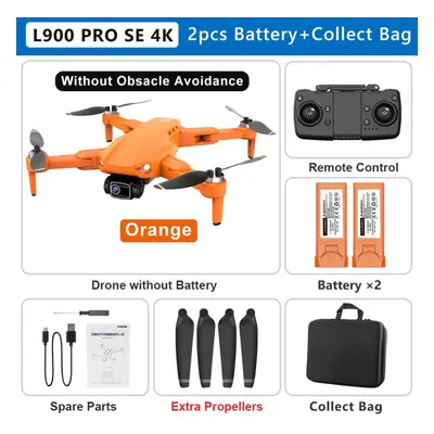 (2 battery, Orange) New L900 PRO SE Drone 4K Professional GPS 5G WIFI Brushless Motor Dual Camer