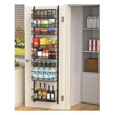 (8-Tier, Black) Door Storage Rack Layer Door Storage Rack with Adjustable Basket Kitchen Pantry 