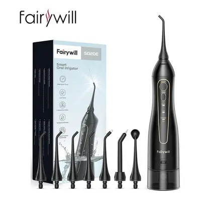 (black) Fairywill Black+white Oral Irrigator Portable 300ml Water Tank Usb Charge Modes Replacem