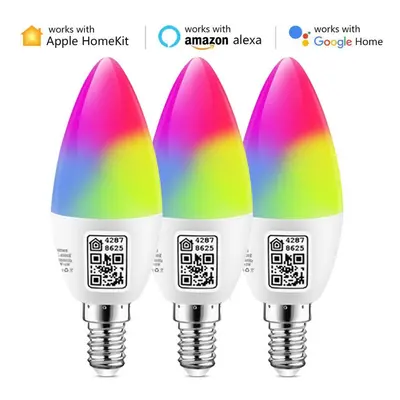 (as the picture, 3PCS x E14 Bulbs) Intelligent 5w Alexa Lighting Home Wifi Led Lamp Rgbcw Ww Mfi