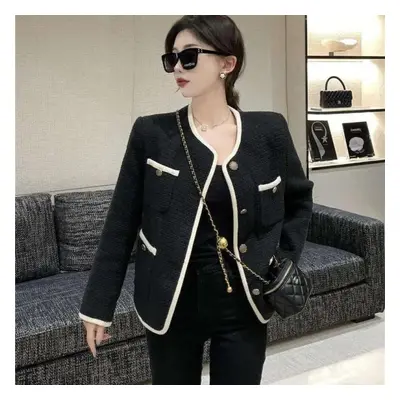 (black, XXL) Blazer Women Decorative Fit And Thin Versatile Buttons Suit Comfortable Plaid Tops