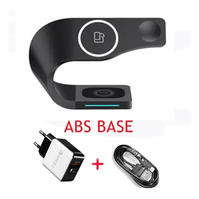 (as the picture, ABS Base EU Plug1) Est Multi Function Wireless Charger Station Qi Phone Stand I