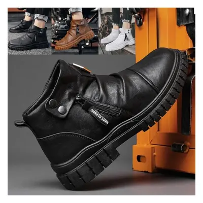 (black, 39) Men&apos;s Fashion British Winter Boots Side Zipper Comfortable Warm Leather Shoes M