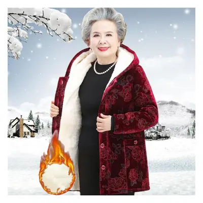 (red, XXL) Medium And Long Section Of The Elderly Winter Women&apos;s Thick Cotton-padded Jacket